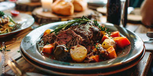 Pot roast on the table photo