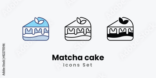 Matcha cake icons set vector stock illustration