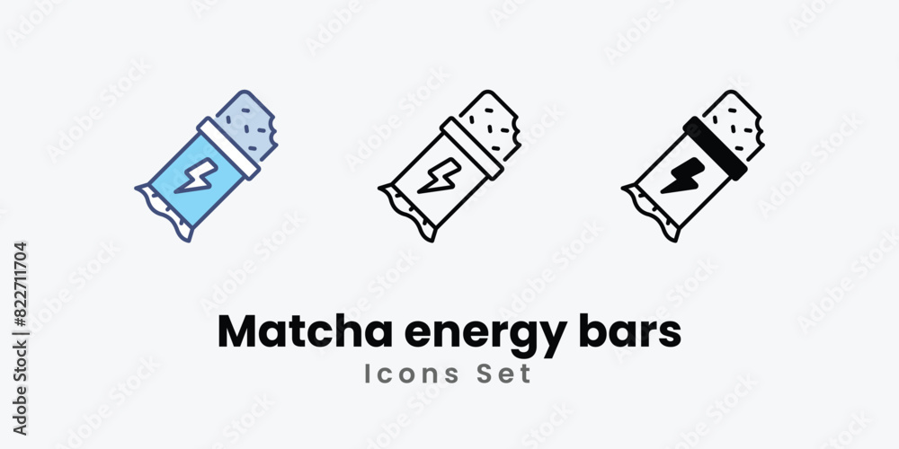 Matcha energy bars icons set vector stock illustration Matcha energy bars icons set vector stock illustration