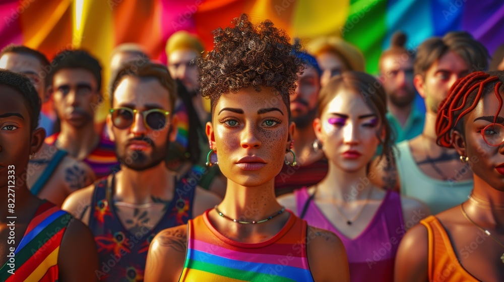 3D render ofA powerful portrait of a diverse group of LGBTQ+ activists with a vibrant backdrop.,photo realistic, high resolution photography, photographed in the style Photography 3D render ofA powerful portrait of a diverse group of LGBTQ+ activists with a vibrant backdrop.,photo realistic, high resolution photography, photographed in the style Photography