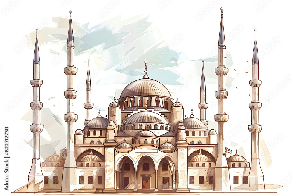Obraz premium Traditional Turkish mosque architecture in Istanbul with intricate design and historic significance. Suitable for travel and cultural concepts.