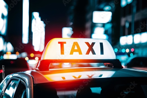 Lively night city scene with illuminated taxi sign captures urban excitement and movement