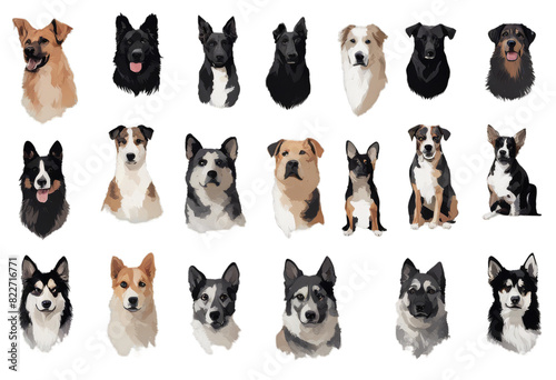set illustration domestic dog icon dos collection set different vector silhouette olated breed dog animal breed 