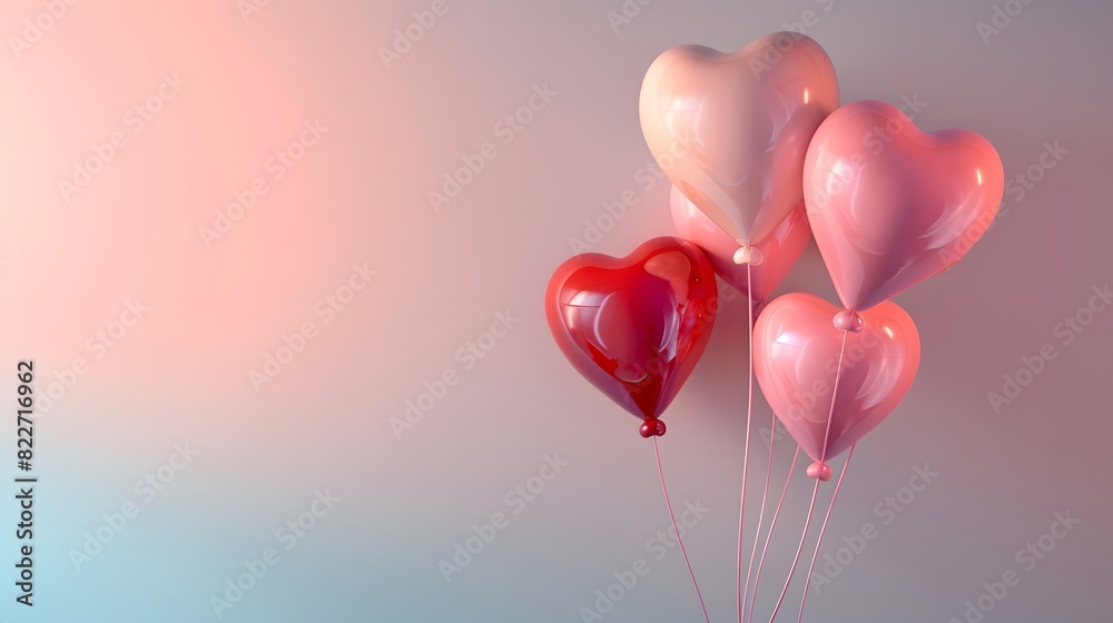 Cute and minimal balloons heart shape, Happy Valentine's Day background for greeting and invitation card. festive of love day's, pink and red hearts.