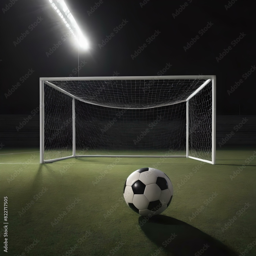 Fototapeta premium soccer field under the night lights, the goal and the ball in the stadium