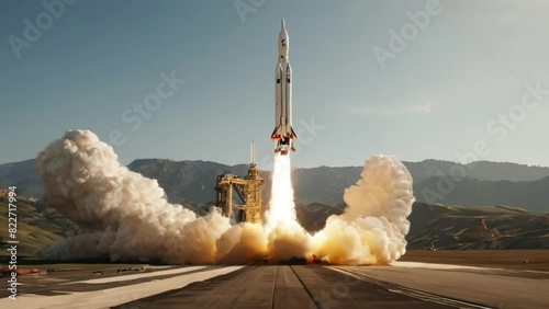 rocket preparing to launch. seamless and looping animation background 4k photo