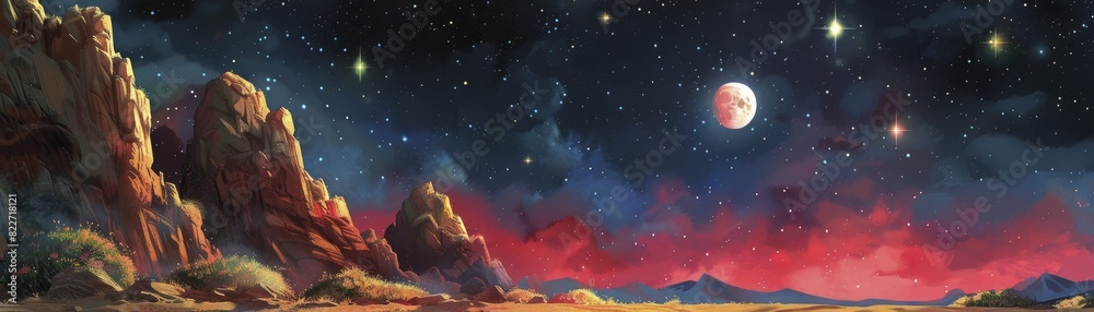 Calm minimalist cosmic landscape in soft pastel tones for playroom wall art celebrating the wonders of the universe. Calm minimalist cosmic landscape in soft pastel tones for playroom wall art celebrating the wonders of the universe.