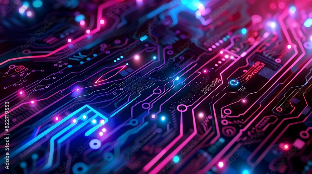 Neon Futurism: Vibrant Vector Background with Hightech Circuit Patterns and Sci-Fi Elements