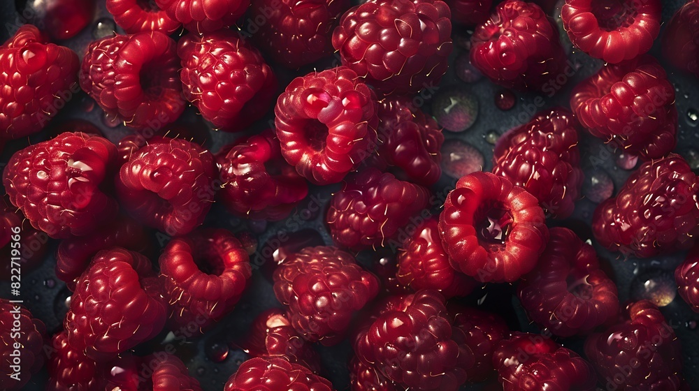 Overhead Shot of Raspberries with visible Water Drops Close up : Generative AI Overhead Shot of Raspberries with visible Water Drops Close up : Generative AI