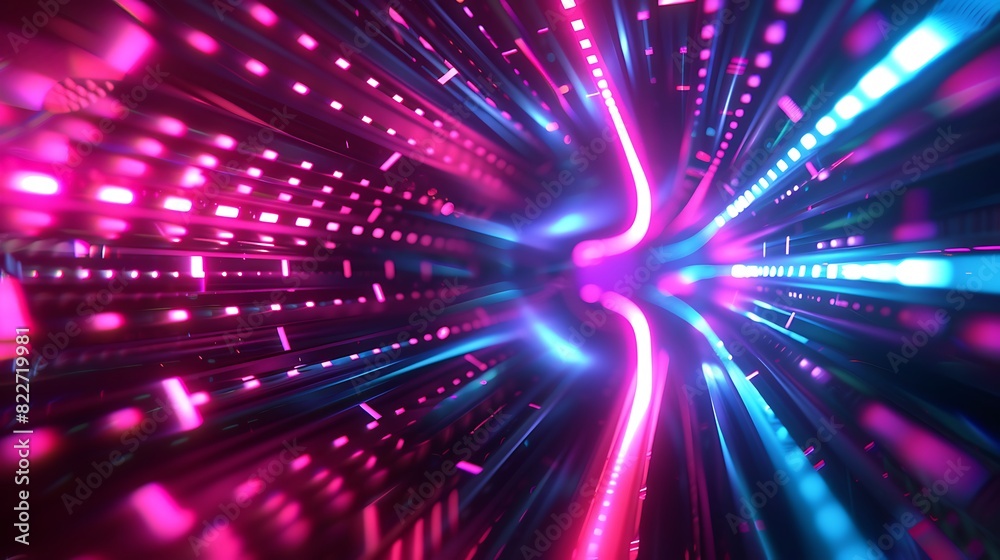 Fototapeta premium Illuminated Future: Neon Lights and Digital Patterns in Dark Sleek Design for High-Tech Themes