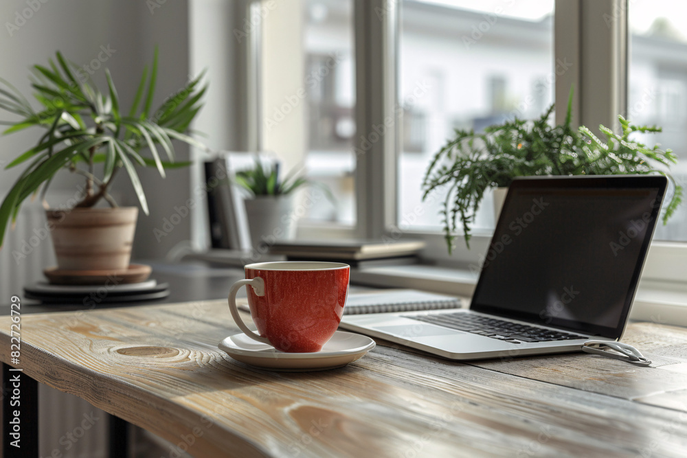 Minimalist flat lay of modern office desk setup featur Minimalist flat lay of modern office desk setup featur