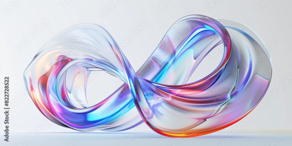 Abstract colorful shape, 3d render. Curly Holographic Reflective Iridescent Shape
