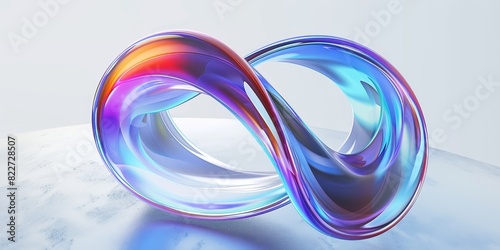 Abstract colorful shape, 3d render. Curly Holographic Reflective Iridescent Shape