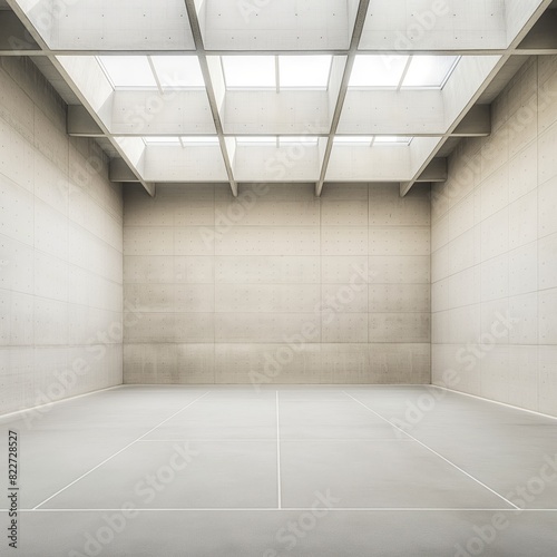 Minimalist white room with skylight