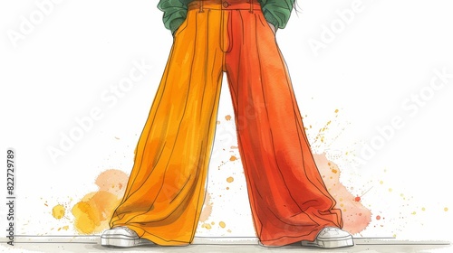 An illustration of a slim woman wearing big pants in a hand-drawn style.