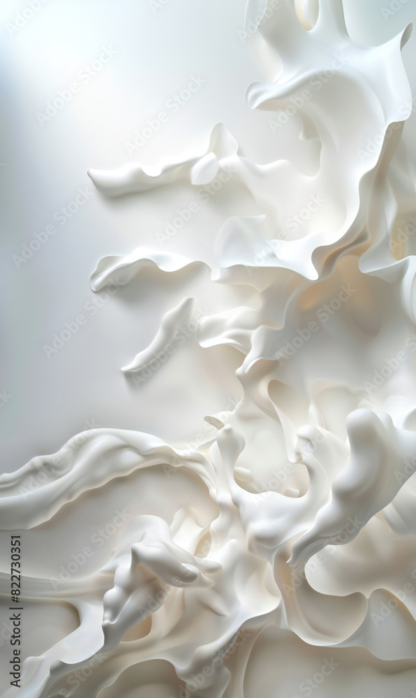 A minimalist abstract artwork featuring flowing, sculptural forms in pure white, creating a serene and elegant visual effect. Perfect for campaigns centered on modern art, interior design A minimalist abstract artwork featuring flowing, sculptural forms in pure white, creating a serene and elegant visual effect. Perfect for campaigns centered on modern art, interior design