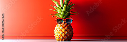 Playful and Stylish Summer Theme with Pineapple Wearing Sunglasses, Bright and Creative Tropical Mood