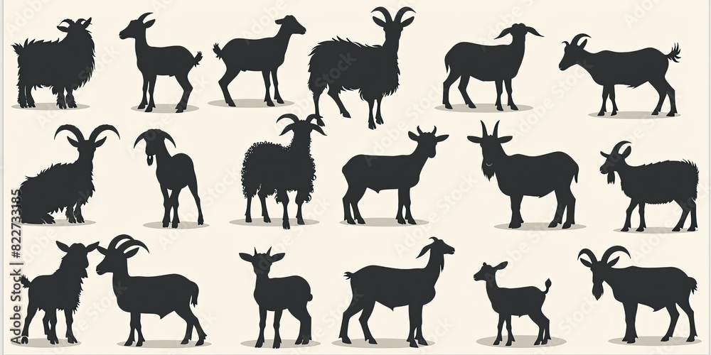 Fototapeta premium set of different goats silhouettes isolated on white background 