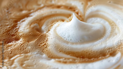 Cappuccino milk foam spiral closeup : Generative AI