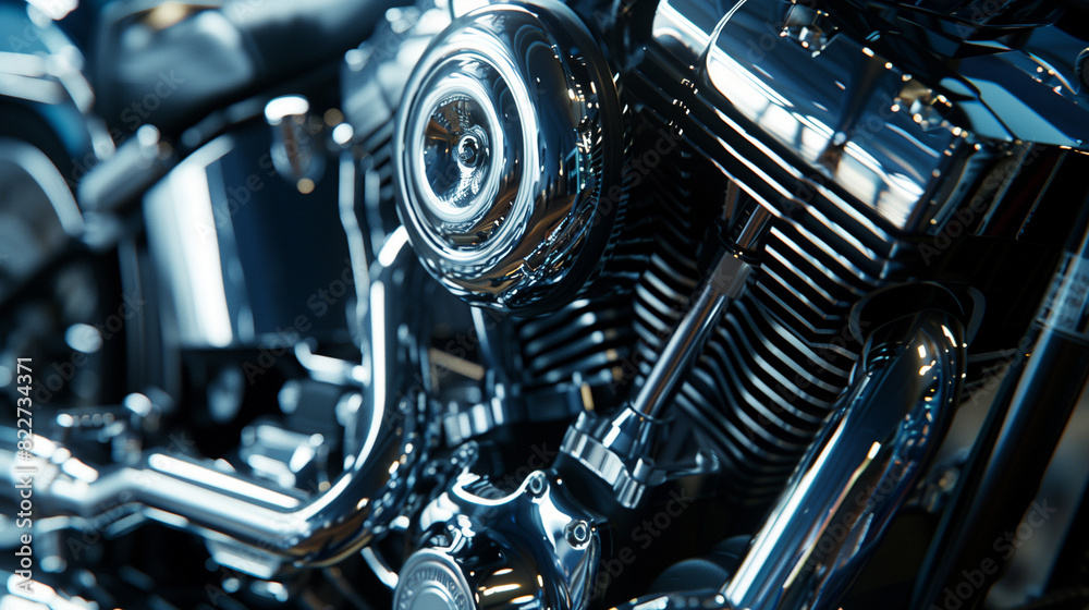 Fototapeta premium Close Up of a Chrome Motorcycle Engine