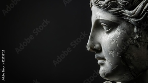 closeup of venus de milo greek sculpture isolated on black background fine art photo