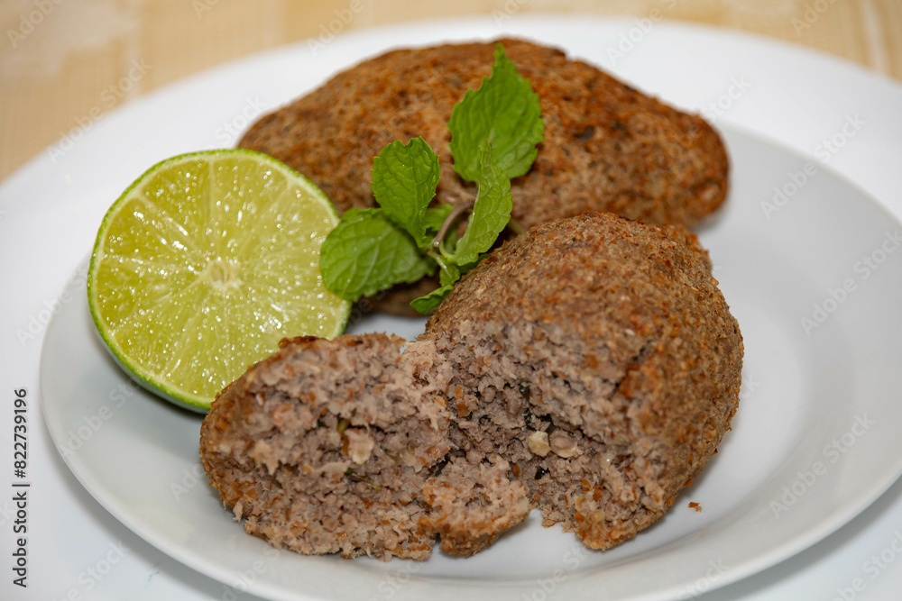 Traditional Lebanese Syrian style stuffed kibbeh