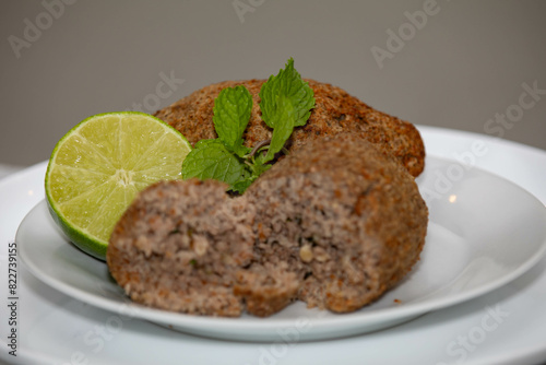 Traditional Lebanese Syrian style stuffed kibbeh photo