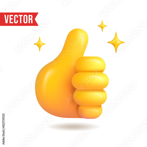 3D thumbs up emoji isolated on white background. Vector illustration.