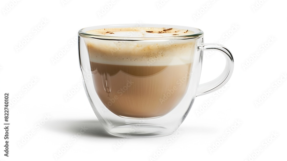 Flat white coffee in a transparent double wall glass cup isolated on white background : Generative AI Flat white coffee in a transparent double wall glass cup isolated on white background : Generative AI