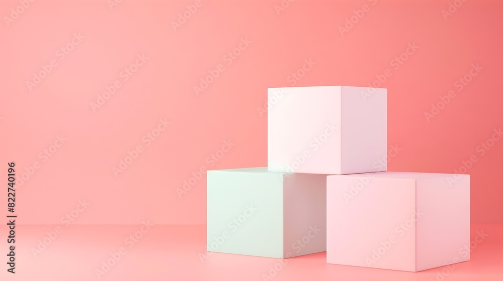 Awarding podium made of three 3d pastel square shapes of different sized against blank pink background for copy space : Generative AI Awarding podium made of three 3d pastel square shapes of different sized against blank pink background for copy space : Generative AI