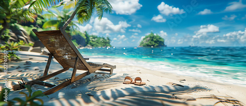 Secluded Tropical Beach with Palm Trees and White Sand, Perfect Relaxation Spot under a Sunny Sky photo