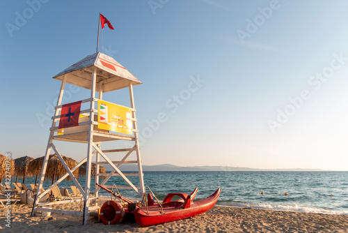 Lifeguard tower on the beach. Secure beach concept