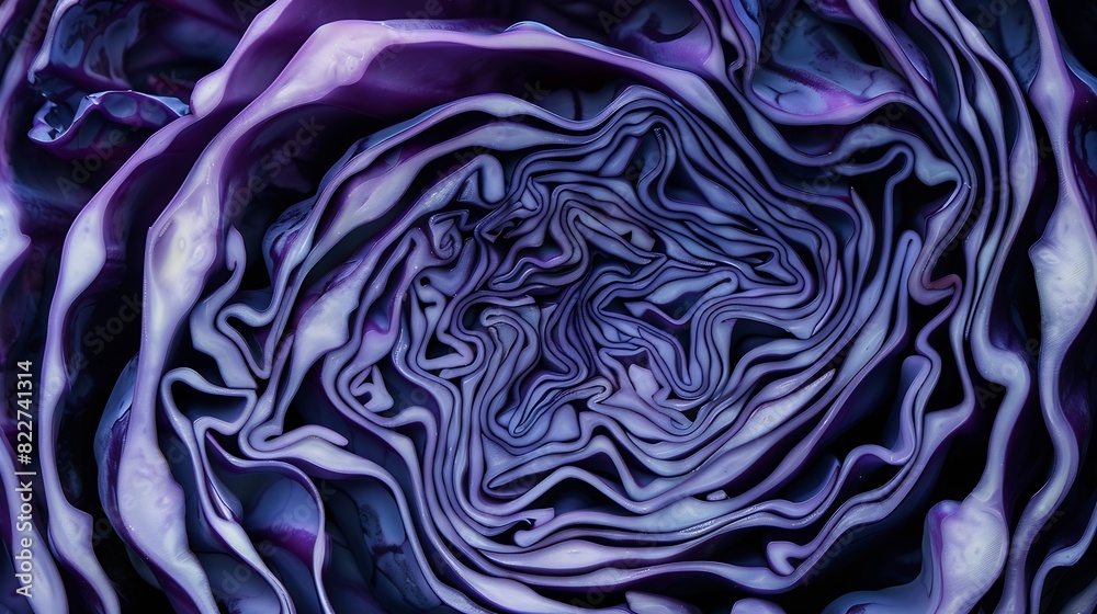 Obraz premium Background of the blue cabbage in the cut macro photography Close up top view Texture raw purple cabbage : Generative AI