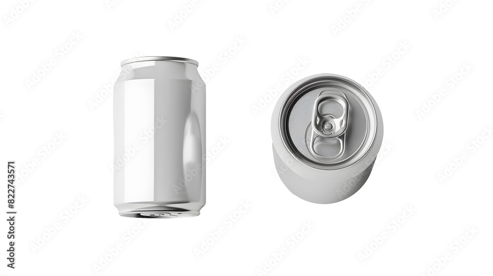 Top view of opened and closed white aluminium cans, cut out Top view of opened and closed white aluminium cans, cut out
