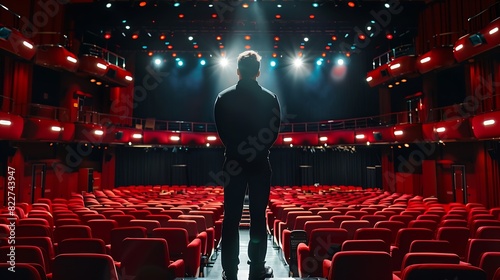 Man practicing his speech on stage at theater : Generative AI