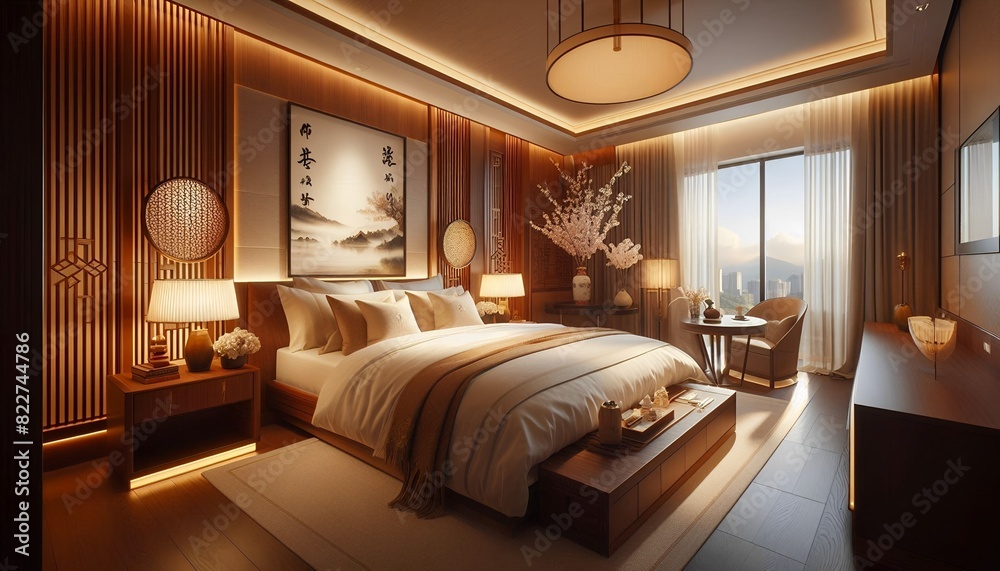 Luxury bedroom room with Chinese style design. Luxury bedroom room with Chinese style design.