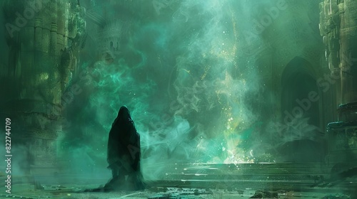 A dreamlike scene where a seer receives a prophecy in a trancelike state,
