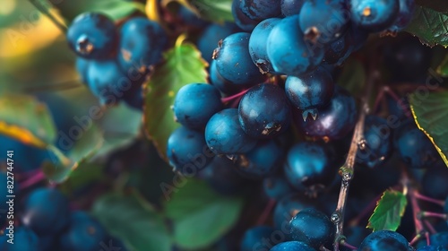 Fresh blackthorn berries background closeup : Generative AI photo