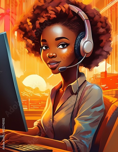 black woman working at a call center