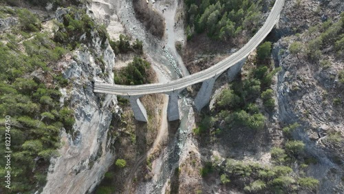 Drone shot of Landwasser Viadukt, Switzerland. photo