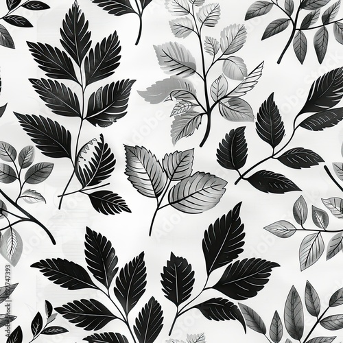 a pattern with a monochromatic color scheme using various types of leaves on a scrapbook paper