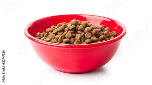 Dry cat food in a red bowl isolated on white background : Generative AI
