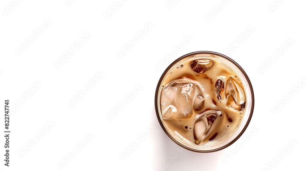 Glass of ice coffee isolated on white background from top view : Generative AI Glass of ice coffee isolated on white background from top view : Generative AI