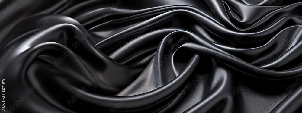 Pure black satin or silk background design. Luxurious silky smooth shiny fabric.