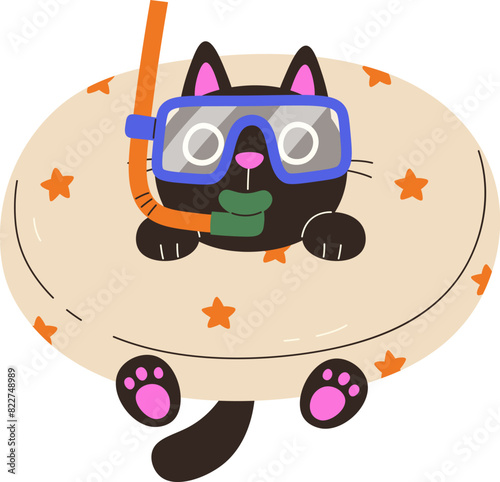 Cat With Snorkeling Mask On Swimming Ring
