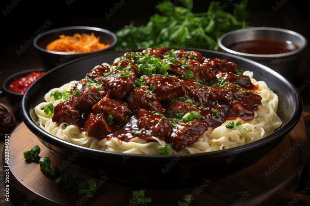 Cinnamon meat sauce on pasta., generative IA Cinnamon meat sauce on pasta., generative IA