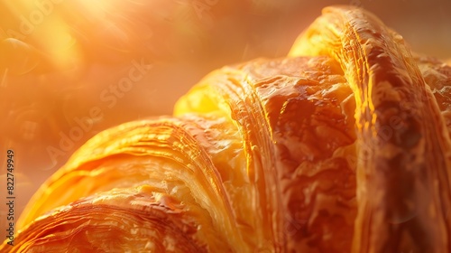 Croissant macro French croissant with waves Air baking Croissant for puff pastry advertising Croissant for a magazineFrench breakfast with pastries From puff pastry Bun from France Rol : Generative AI