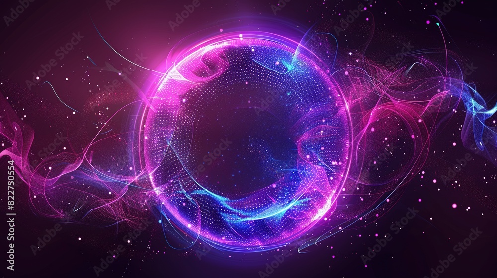 Neon Energy Sphere: Abstract Particles and Waves with Purple and Pink Flames