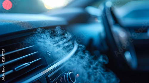 technician using a state-of-the-art ozone generator to eliminate lingering odors in a car's interior photo