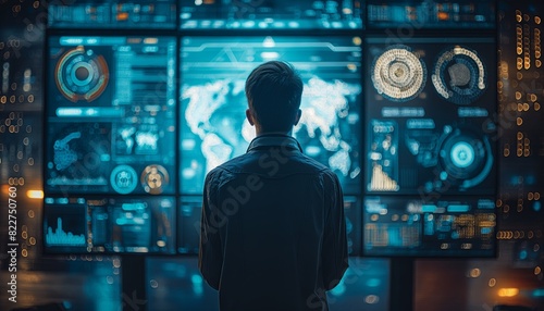 Person observing futuristic control room photo